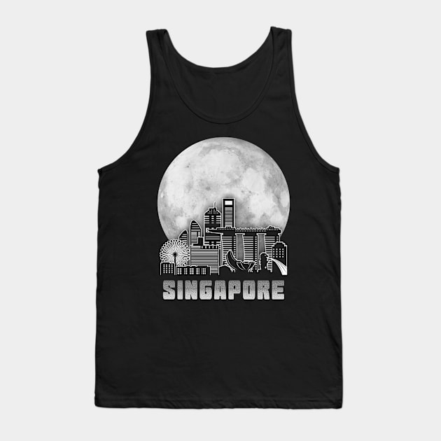 Singapore Skyline Full Moon Tank Top by travel2xplanet